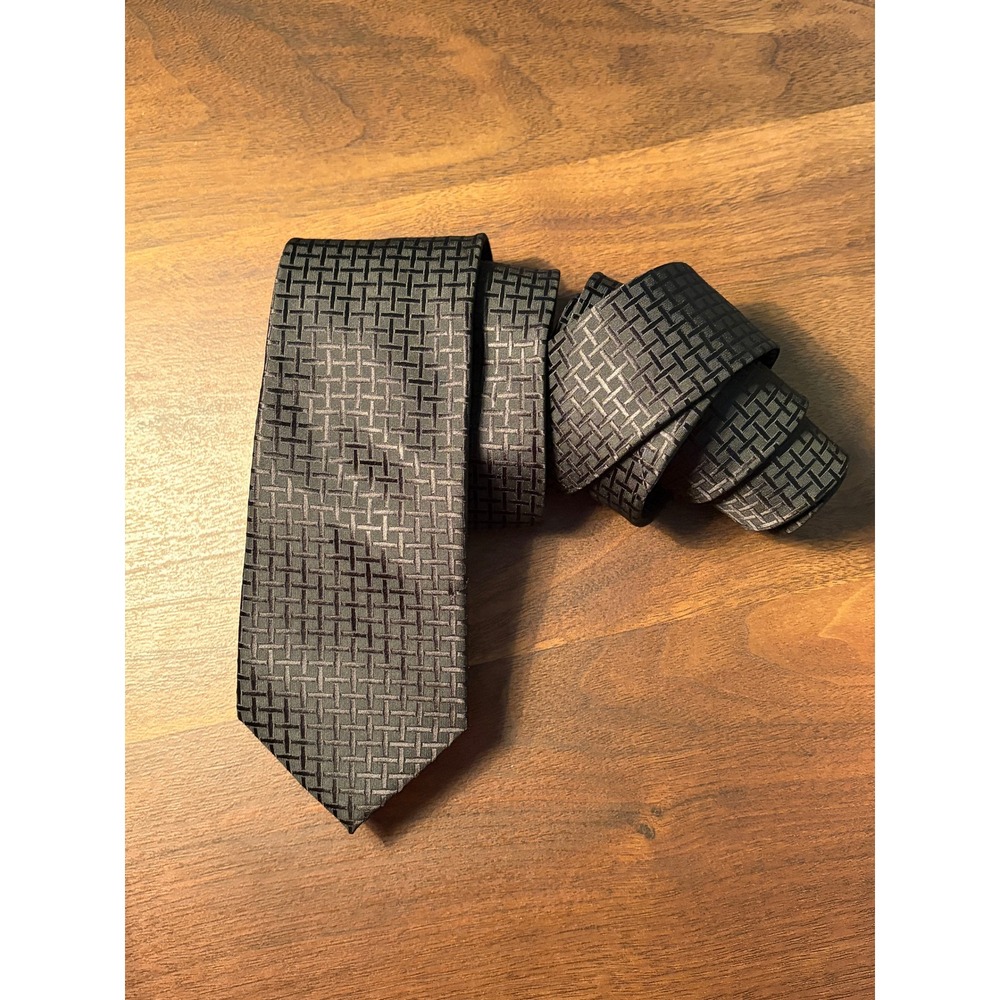 Pierre Cardin Black Basketweave Slim Necktie Mens One Size Excellent